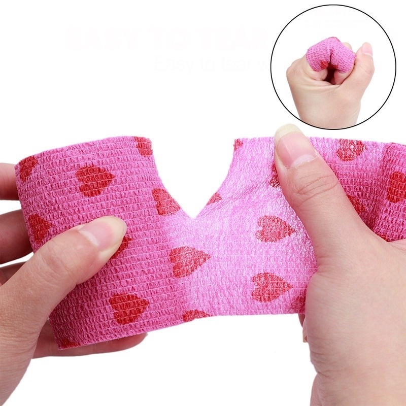 Băng Quấn Khớp Ngón Tay Co Giãn Tự Dính Bằng Vải Không Dệt In Họa Tiết Trái Tim