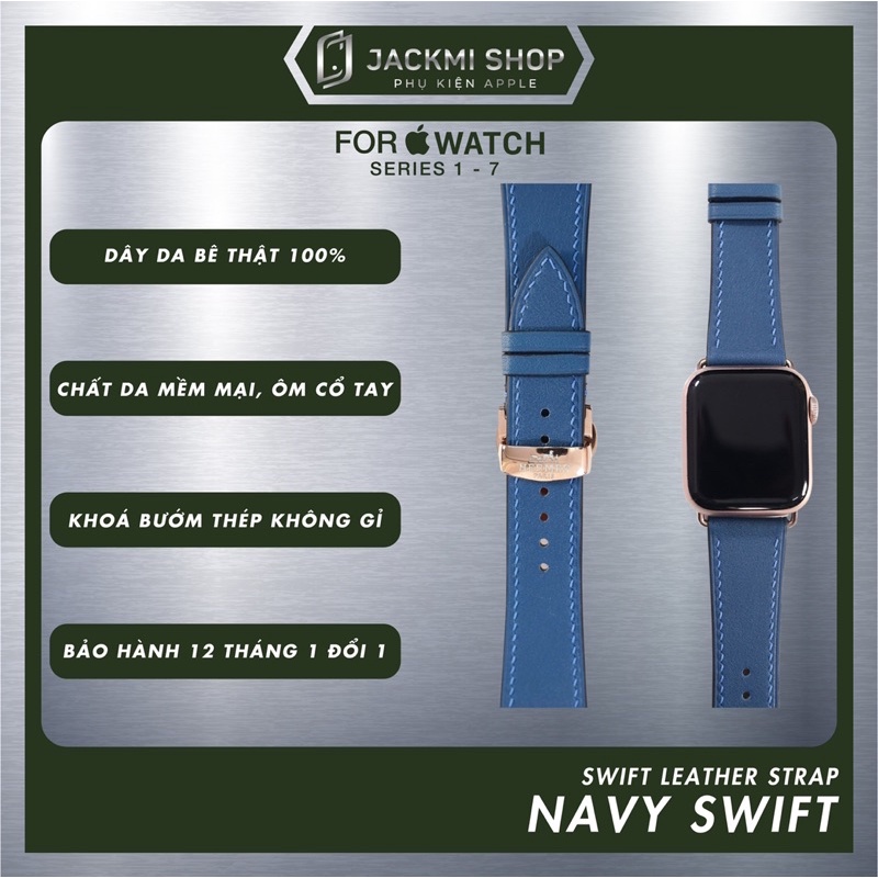 Dây Apple Watch da thật may tay thủ công khoá bướm cho series 1 2 3 4 5 6 SE 7 size 38mm 40mm 41mm 42mm 44mm 45mm