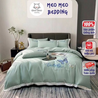 Bộ chăn ga gối cotton linen thêu họa tiết butterfly 🦋 cao cấp - sét 4 món