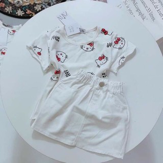Sét Zara áo Hello Kitty mix chân váy kaki cho bé 10-20kg