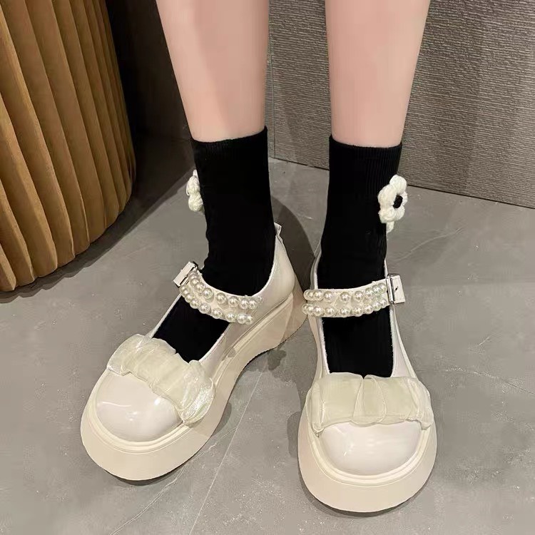 Giày Lolita Tiểu hư Học Đường Cài Ngọc Gắn Nơ Cosplay, giày búp bê nữ phong cách hàn quốc Vintage