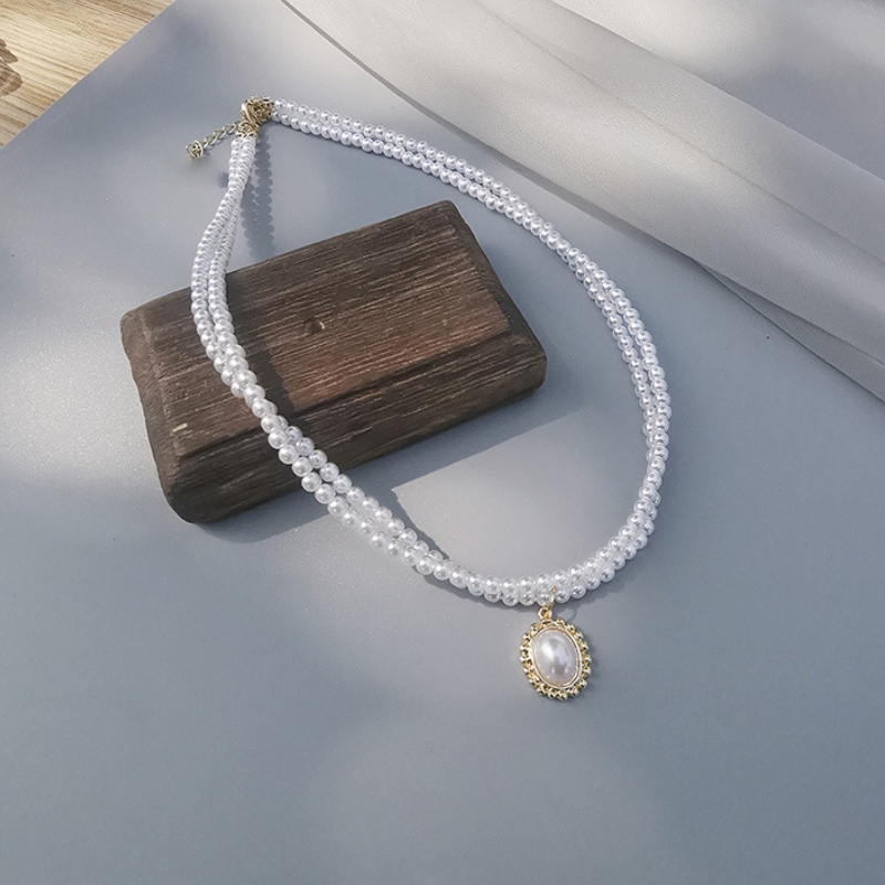 Vòng Cổ Hai Lớp Đính Hạt Ngọc Trai Phong Cách Cổ Điển Thời Trang 2022
