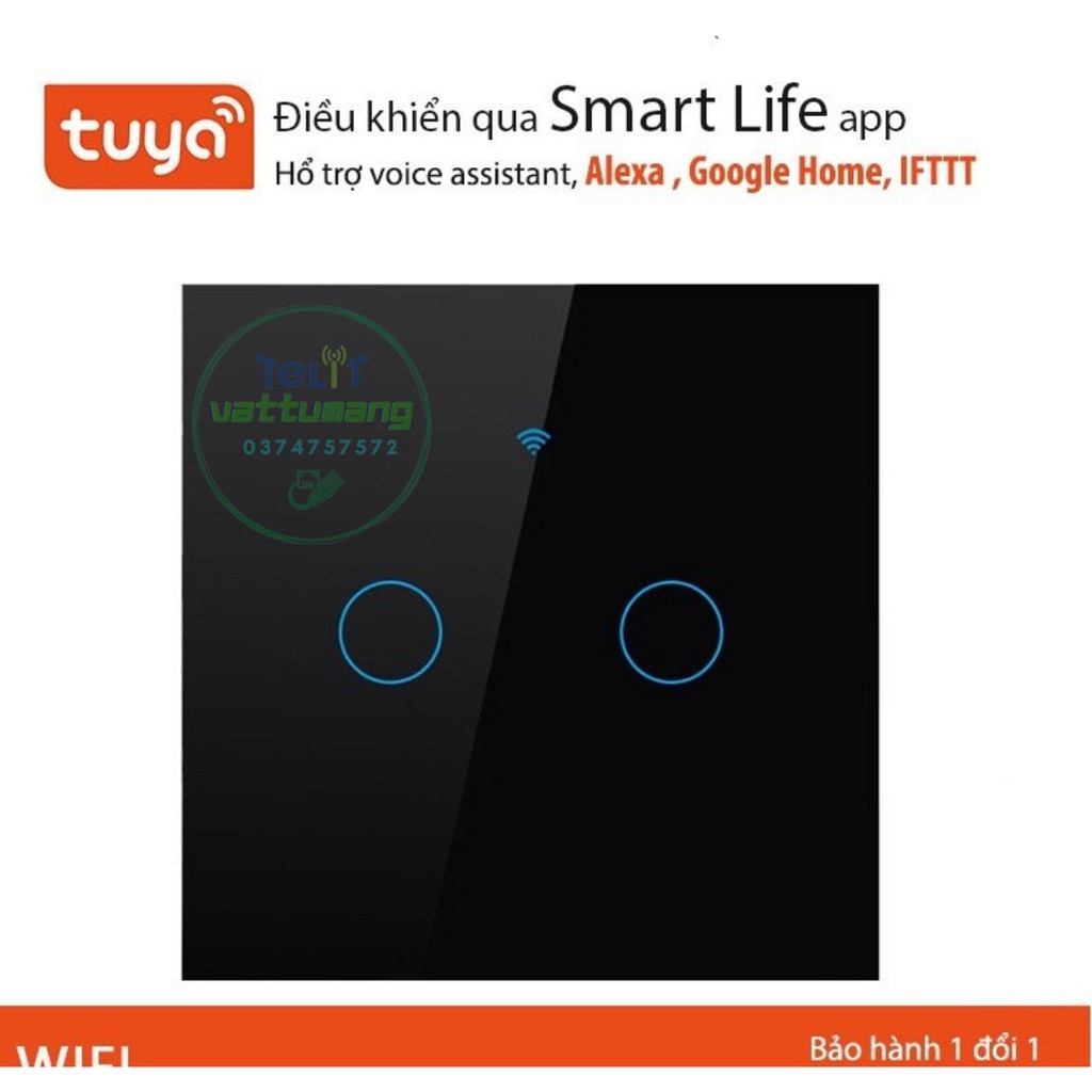 Công tắc cảm ứng wifi TUYA  điều khiển 2 bóng đèn qua smartphone hình vuông