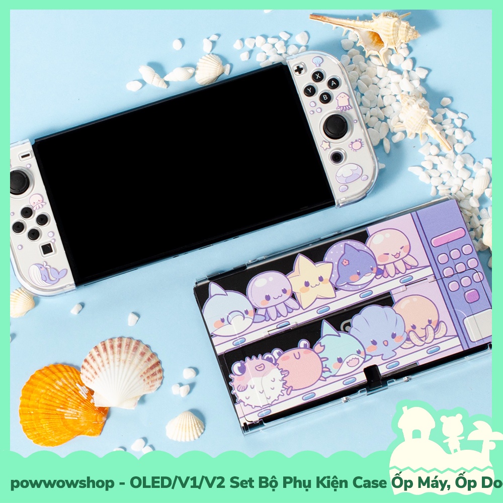 [Sẵn VN - Hỏa Tốc] Oled/V1/V2 Set Bộ Phụ Kiện Case Ốp Máy, Case Ốp Dock Nintendo Switch Mẫu Ocean Creatures
