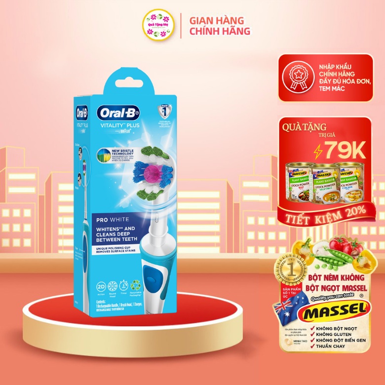 Bàn chải đánh răng điện Oral-B Vitality Plus 2 đầu Pro White làm sạch toàn răng miệng - QT227