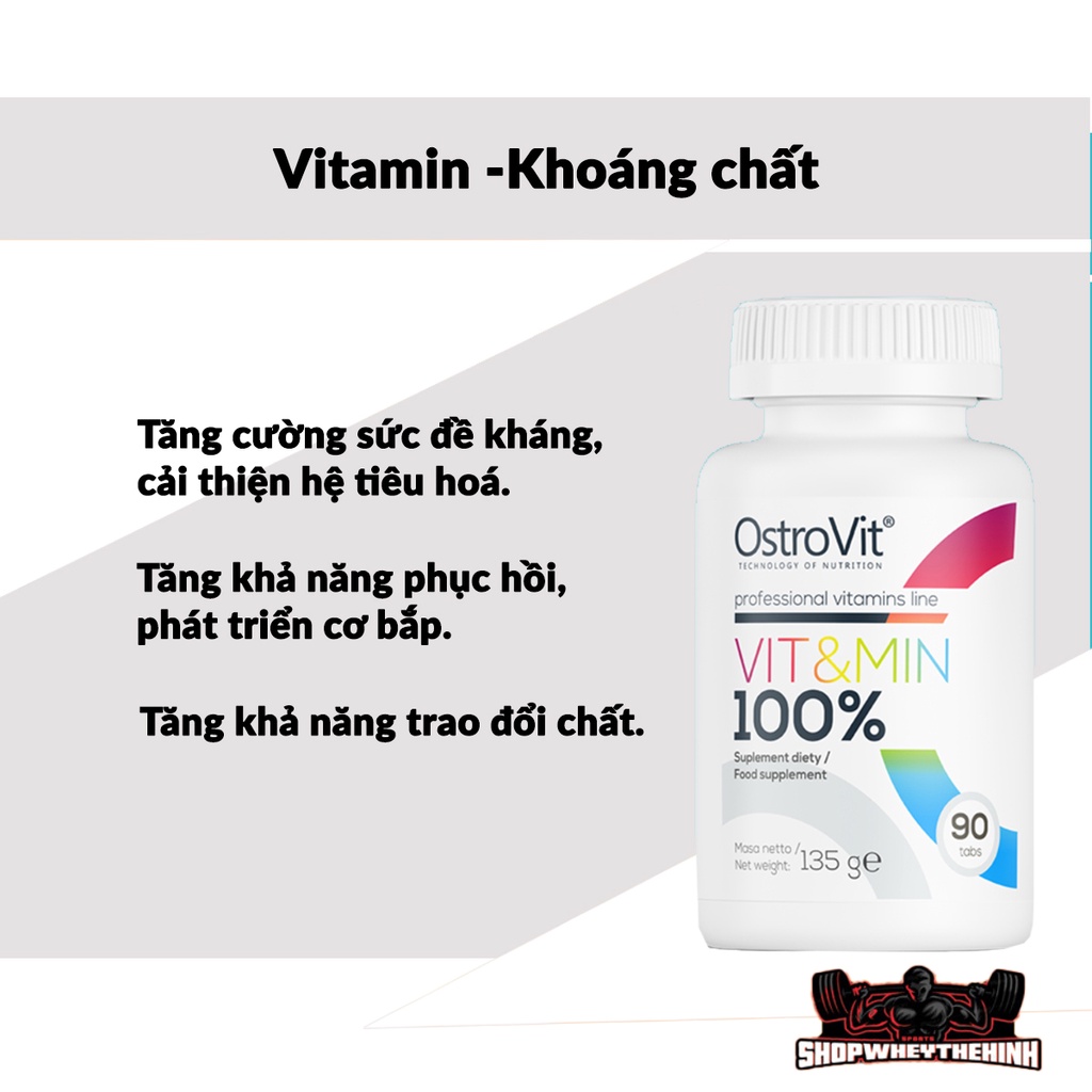 OSTROVIT 100% VIT&MIN - Sản phẩm bổ sung Magie, Canxi, Kali, Kẽm, Sắt và nhiều vitamin (90 viên)