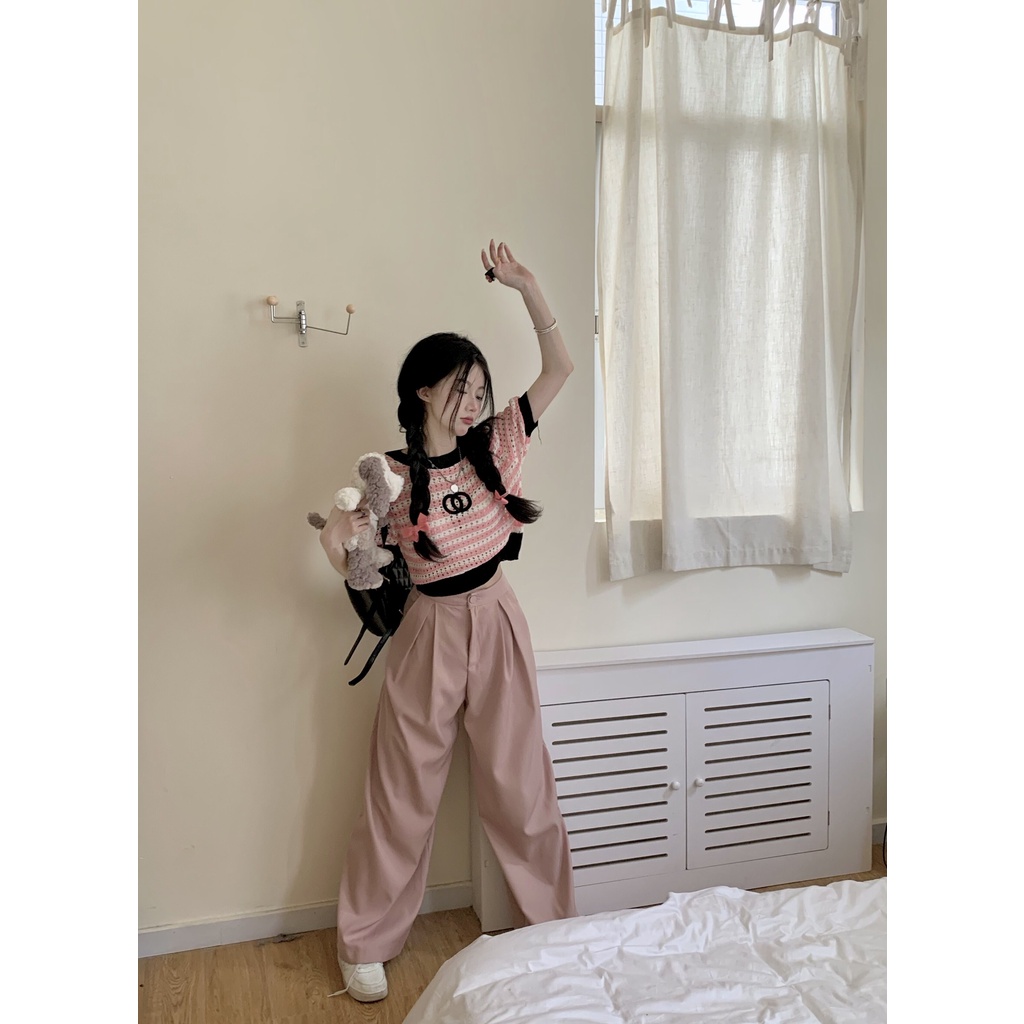 Cocory vn Áo Thun Tay Ngắn Dáng Ôm Họa Tiết Kẻ Sọc Quyến Rũ Thời Trang Mùa Hè Mới Cho Nữ