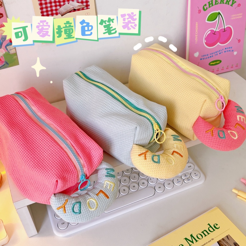 Túi Đựng Mỹ Phẩm Bằng Vải Flannel Mềm Họa Tiết Hoạt Hình Màu Sắc Ngọt Ngào Phong Cách Hàn Quốc