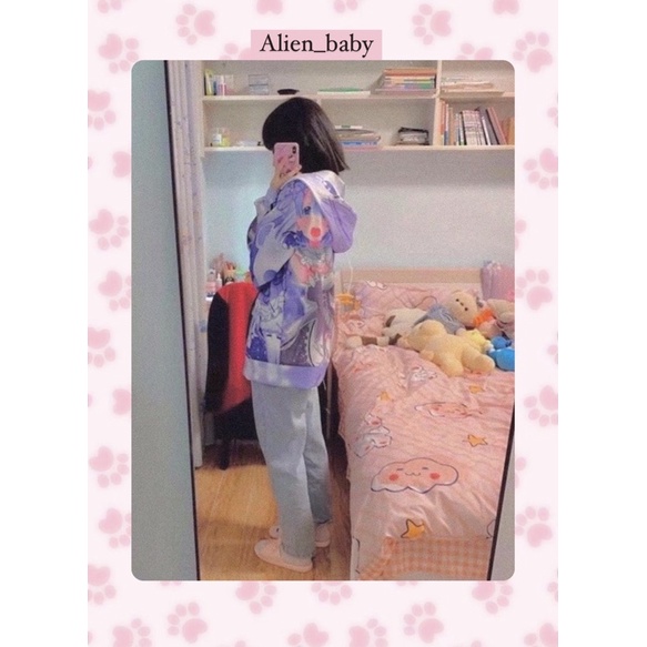 Áo khoác hoodie zip in hình anime nhân vật REM