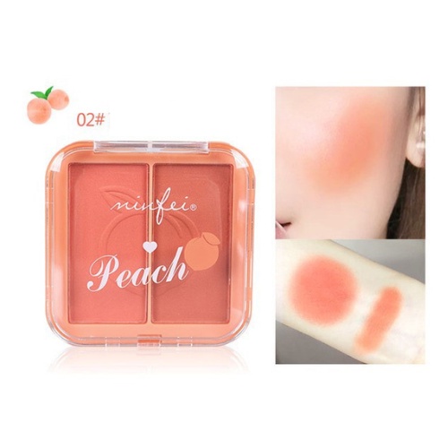 Phấn má hồng 2 ô Peach Minfei tone cam xinh xắn, chất phấn mỏng nhẹ, siêu mịn