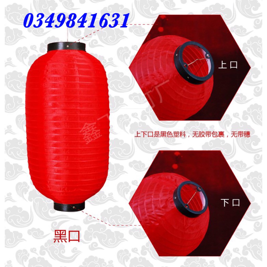 Đèn Lồng Vải Trụ Miệng Đen Đỏ Chịu Nắng Mữa Trang Trí Nhà Hàng, Lễ Hội, Sự Kiện