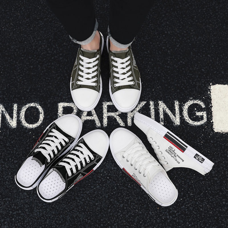 Giày Vải Canvas Phối Lưới Thoáng Khí Khử Mùi Không Gót Thời Trang Mùa Hè Cho Nam