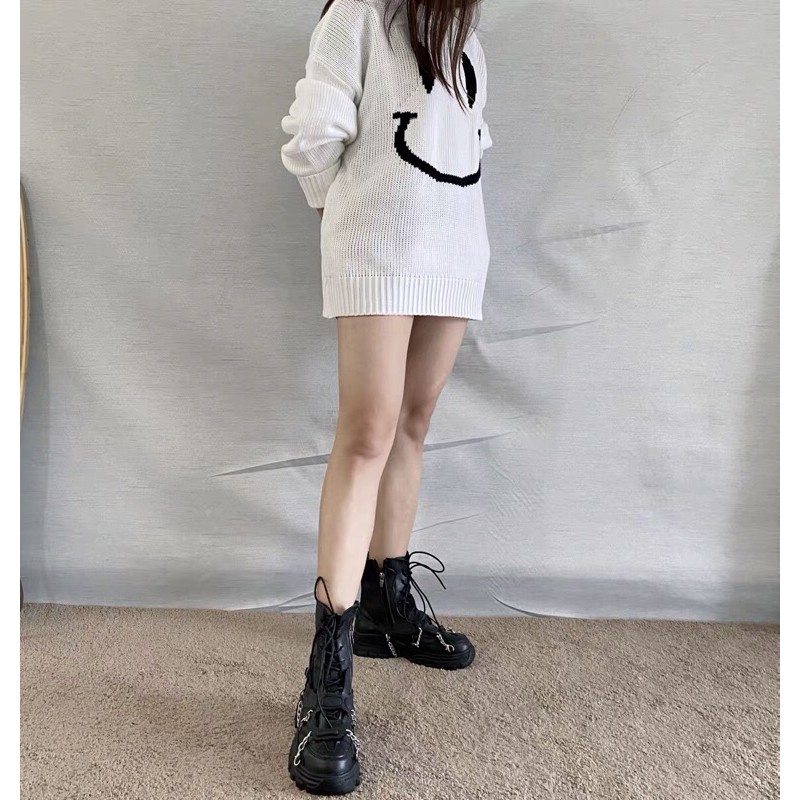 Giày bốt ullzang cá tính dây xích ngầu chất thời trang đi học chụp ảnh