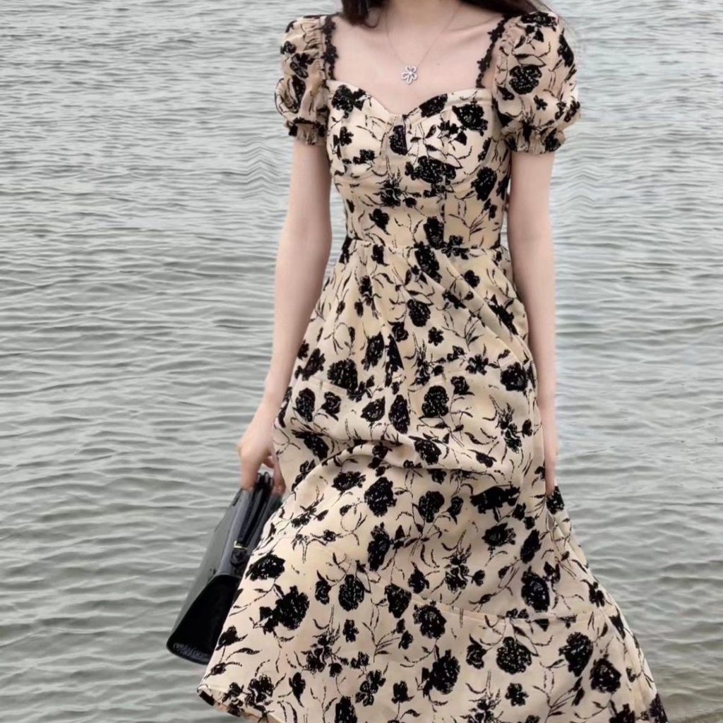 Đầm Hai Dây Eo Cao Ôm Dáng In Họa Tiết Hoa Hồng Khô Thời Trang Mùa Hè 2022 Cho Nữ