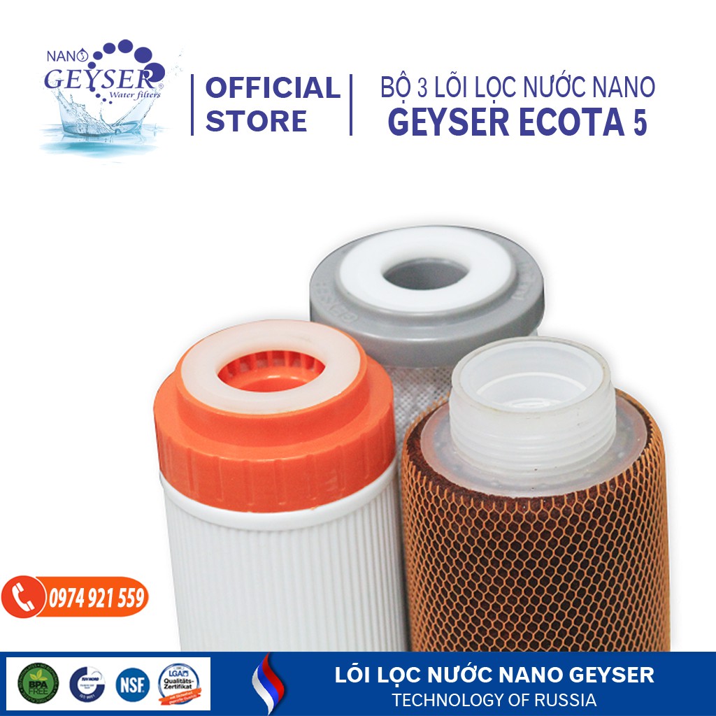 Bộ 3 lõi lọc máy lọc nước Nano Geyser Ecotar 5 - Chính hãng