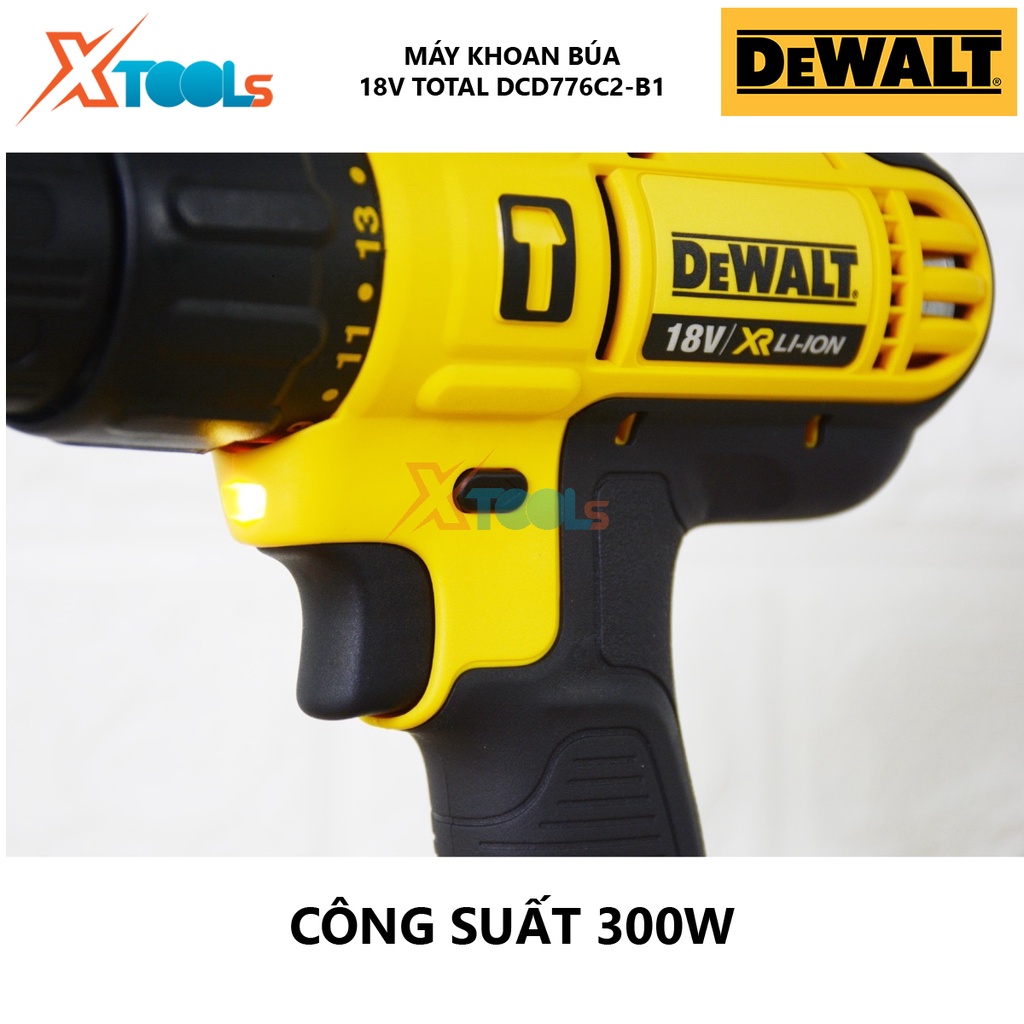 Máy khoan búa dùng pin DEWALT DCD776C2-B1 Máy khoan vặn vít động lực điện áp 18V, khoan lỗ được nhiều loại vật liệu cứng
