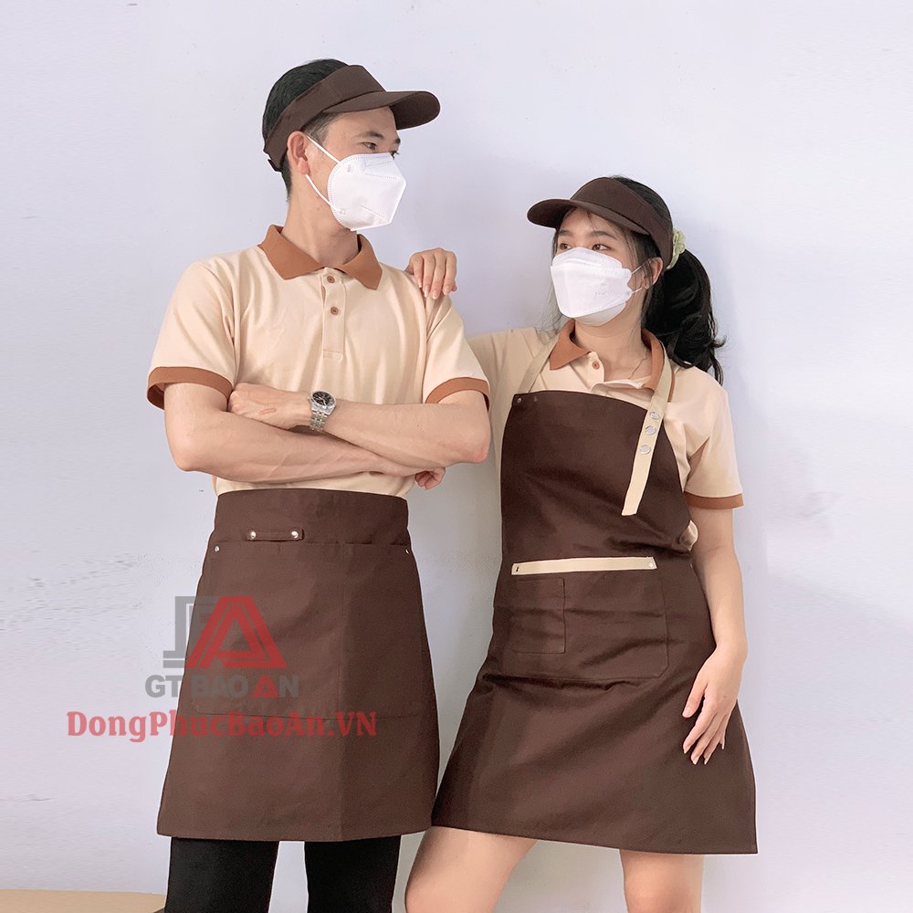 Áo Thun Polo Đồng Phục Màu Kem Bo Màu Bò Áo Thun Nam Nữ Vải Cá Sấu Phục Vụ Quán Cafe/Nhà Hàng