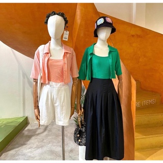 LOVI SHOP - Set áo croptop sơ mi+ áo hai dây basic thun tăm gân mềm LOVI