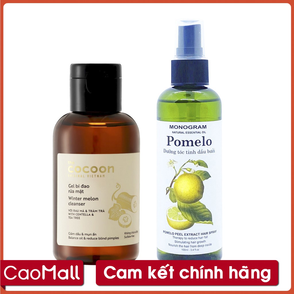 - Combo giảm rụng tóc, giảm mụn ẩn gồm Dưỡng Tóc Tinh Dầu Bưởi Pomelo 100ml + Gel rửa mặt bí đao COCOON 140ml