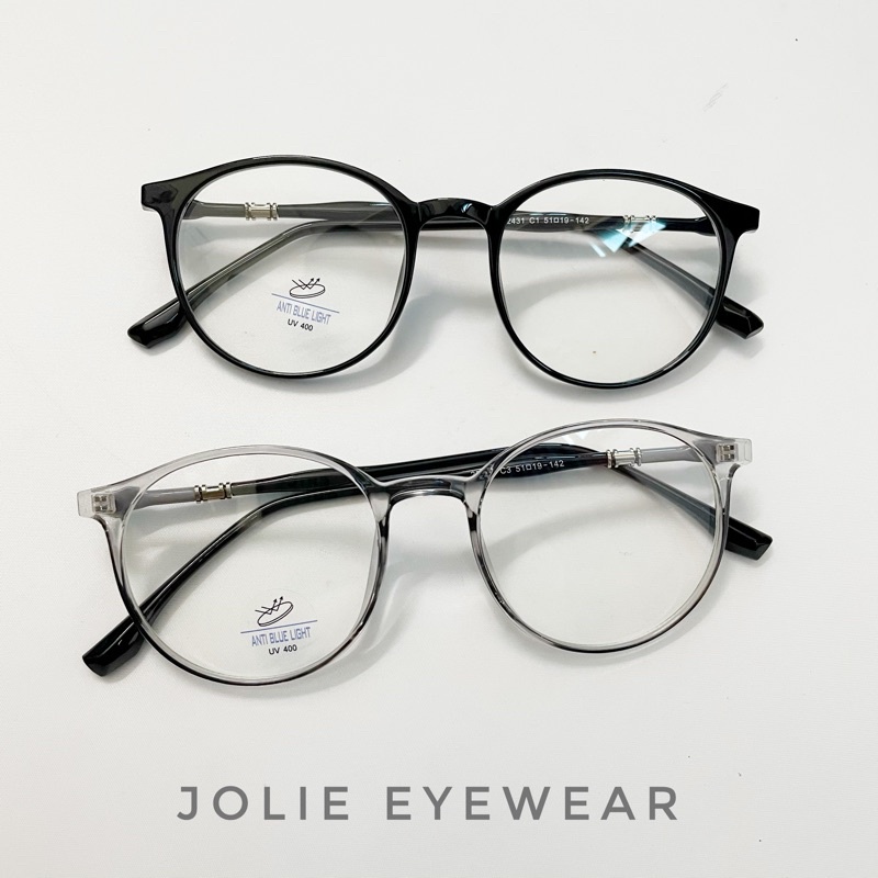 Kính mắt cận nam nữ, gọng giả cận tròn nhựa dẻo Tr90 mẫu mới 22431 chống ánh sáng xanh, UV400 Jolie eyewear