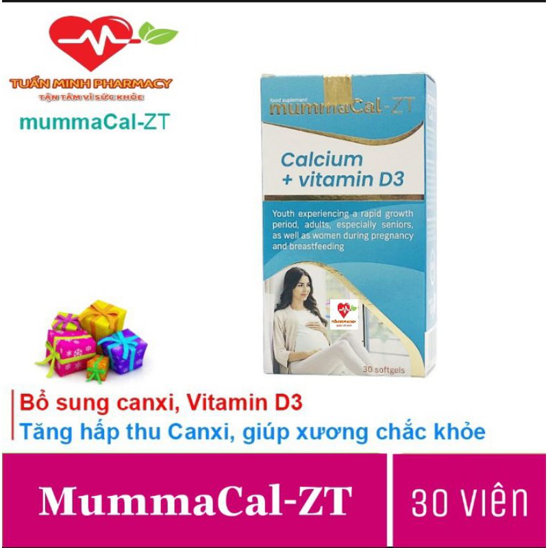 MummaCal-ZT - Bổ sung Canxi, Vitamin D3 cho phụ nữ mang thai (Hộp 30 Viên)