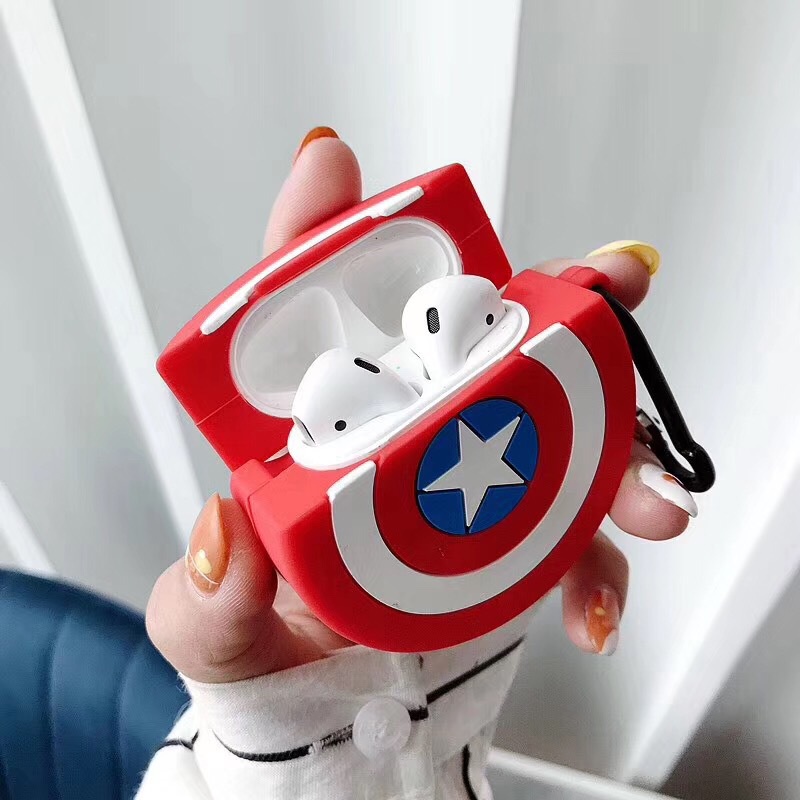 Case  airpods 2 3 PRO Khiên captain america chất liệu silicone mềm mịn tặng kèm móc khóa 1039 CAKC