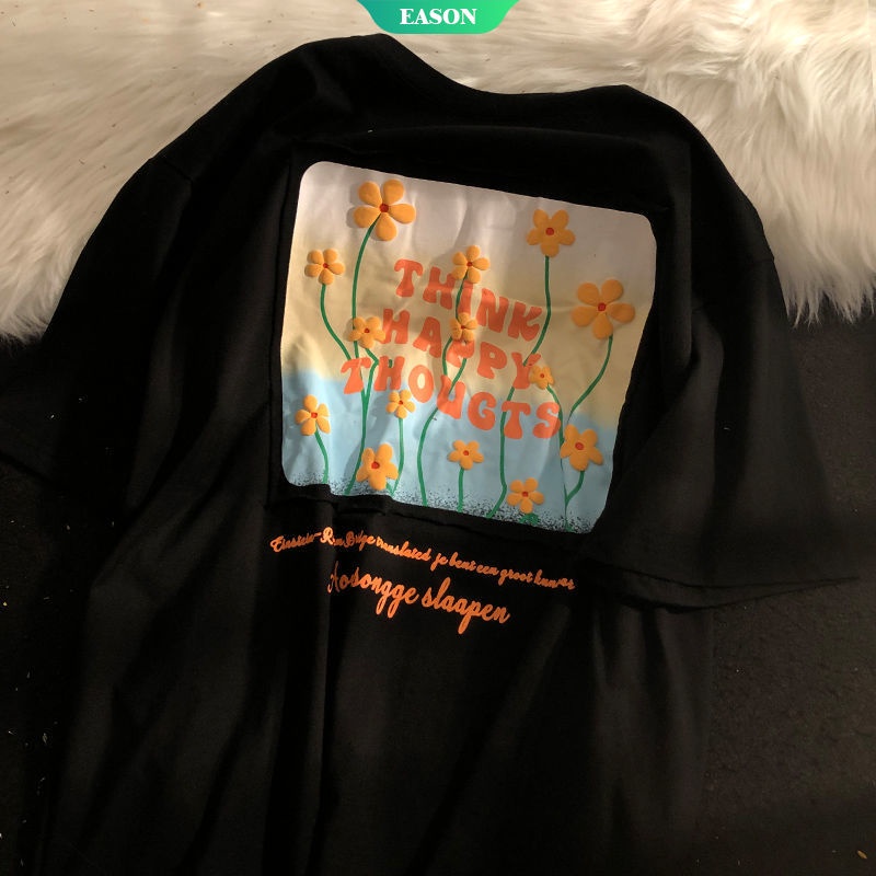Áo Thun Cotton Tay Ngắn Dáng Rộng In Họa Tiết Hoa Và Chữ Thời Trang Mùa Hè Cho Nữ
