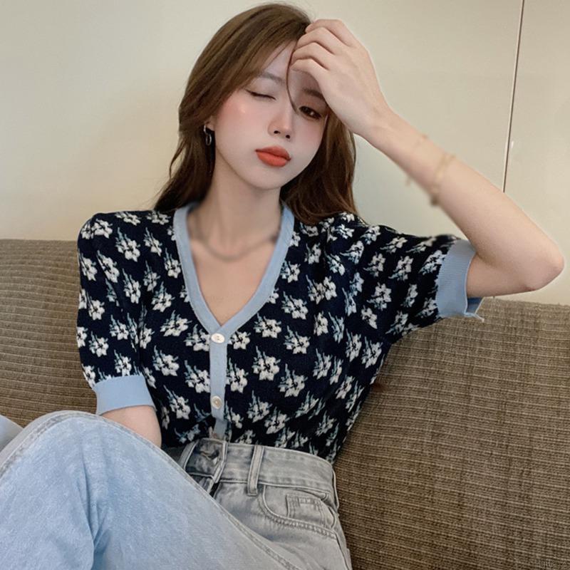 Áo Cardigan Ngắn Tay In Họa Tiết Phong Cách Hàn Quốc Dành Cho Nữ