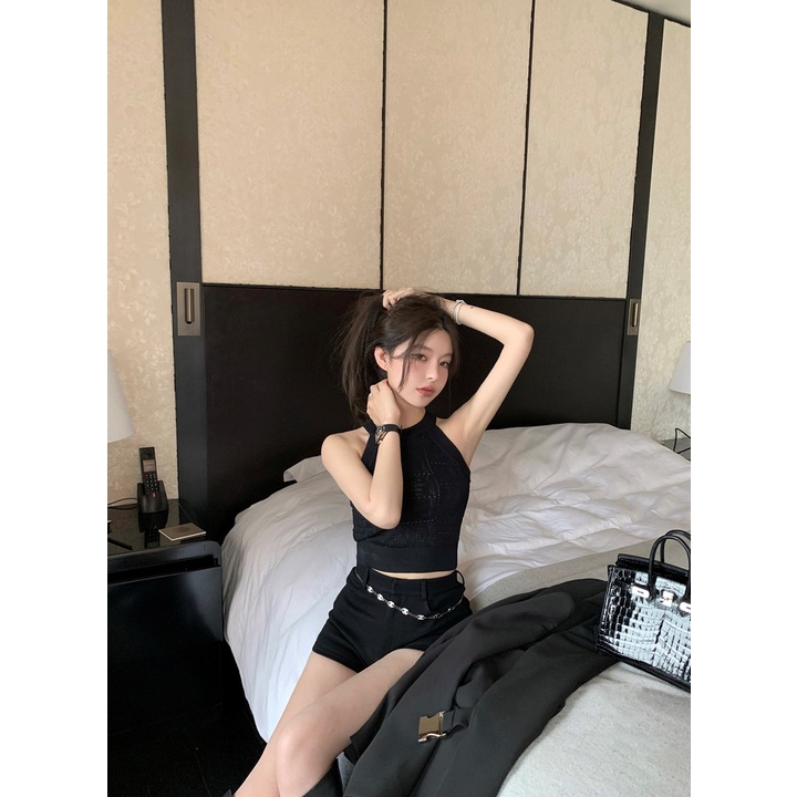 Porozi Áo croptop nữ dệt kim dáng ngắn không tay thời trang Hàn Quốc