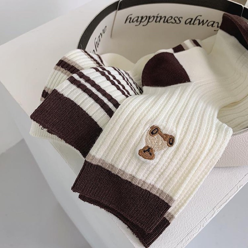 [HÀNG CÓ SẴN] TCC2 - Tất vớ cao cổ hoạ tiết kẻ ngang, gấu phong cách vintage Hàn Quốc