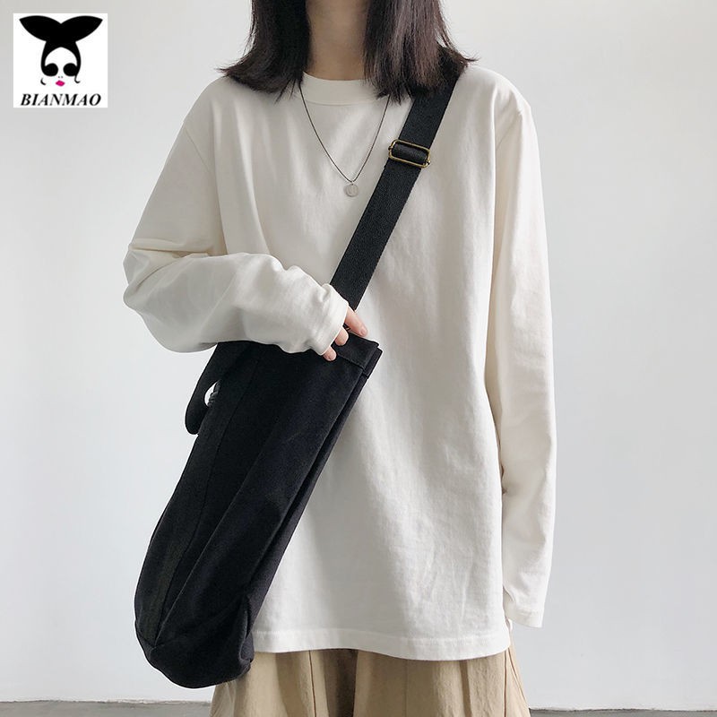 Áo thun nữ dài tay cotton phiên bản Hàn Quốc rời giản dị tất cả các kết hợp áo sơ mi trắng bên trong