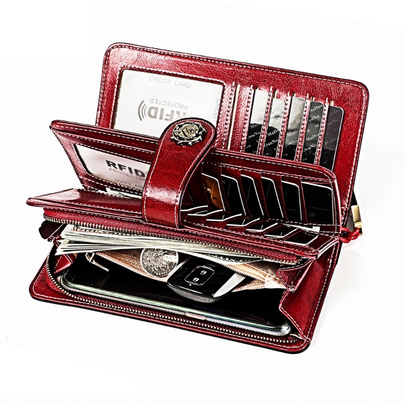 Ví Cầm Tay Bằng Da Thuộc Cỡ Lớn Có Dây Đeo Cổ Tay