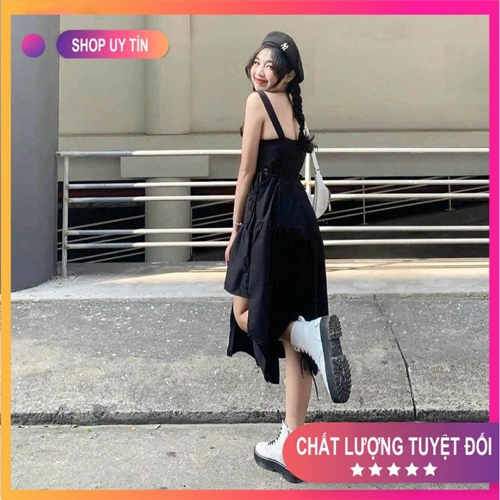 Váy Nữ 💦Váy 2 Dây💦 Freesize-có dây eo điều chỉnh (màu đen) trơn chất đẹp Guuz Mã SET01 | BigBuy360 - bigbuy360.vn