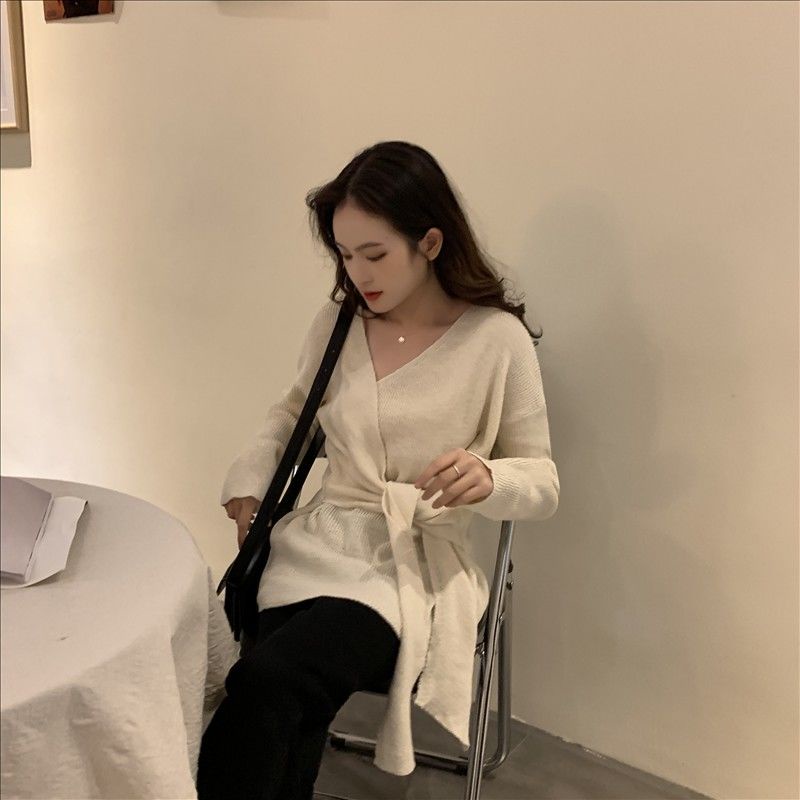 Áo len tay dài cổ chữ V dáng rộng thời trang mùa thu mới cho nữ