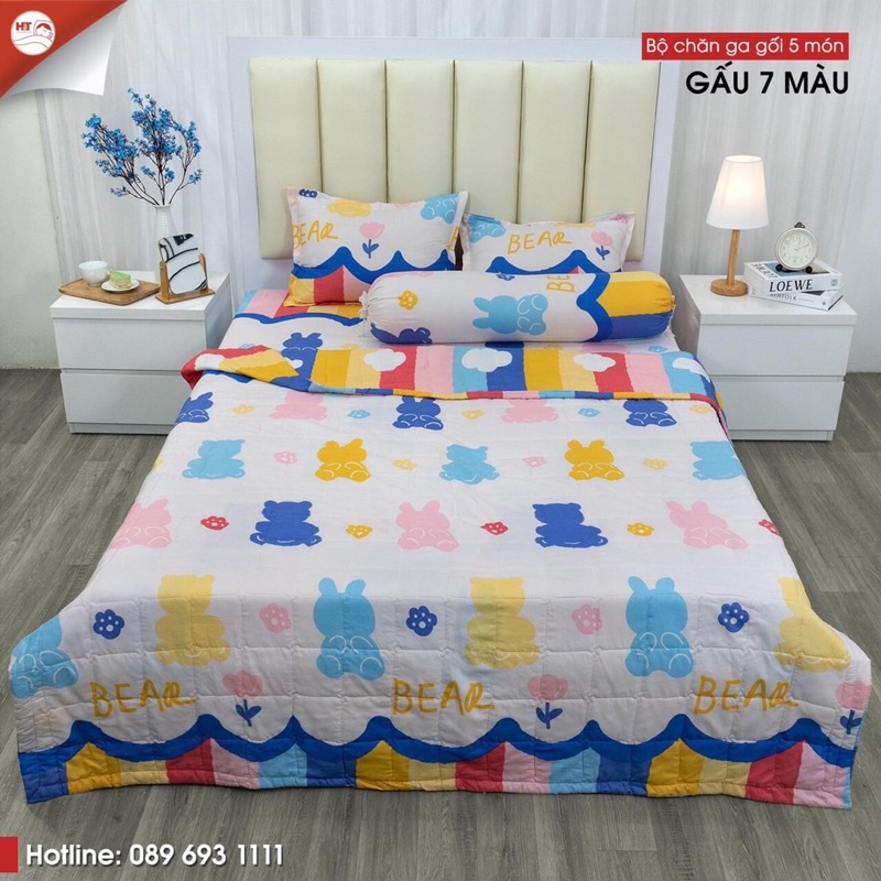 Sét Chăn Ga Gối Hè Hình Gấu Nền Trắng