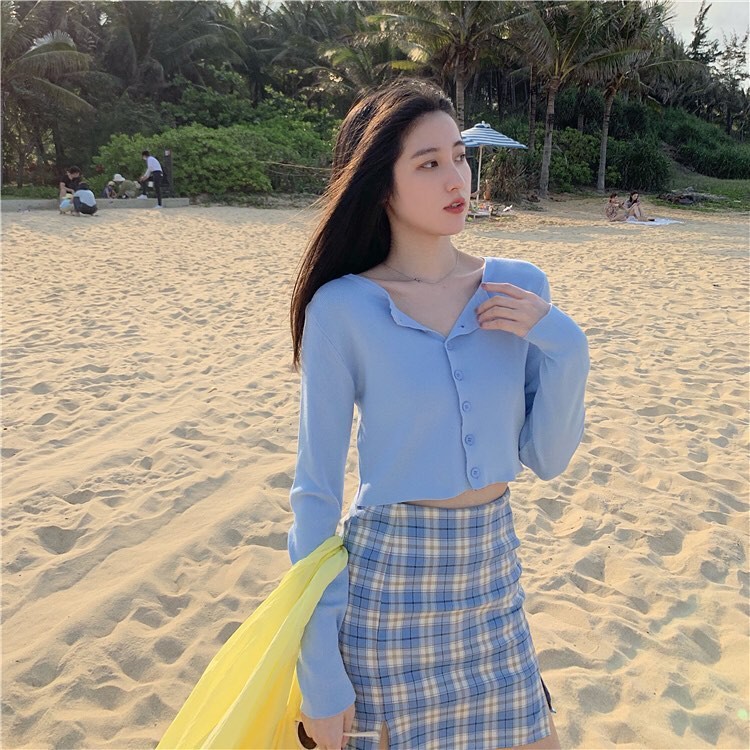 Croptop Tay Dài Nút YAYSHOP chất thun gân mềm mịn tôn dáng kèm hình thật)