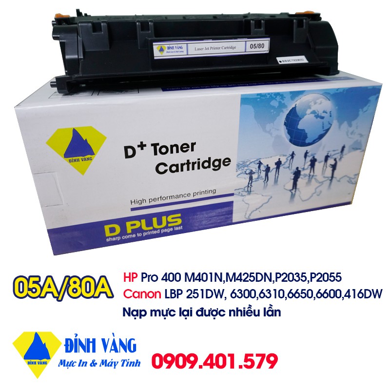 Hộp mực DPLUS 05A/80A - HP PRO 400 M401N/M425DN/P2035/P2055 - CANON LBP 251DW/6300/6310/6650/6600/416DW