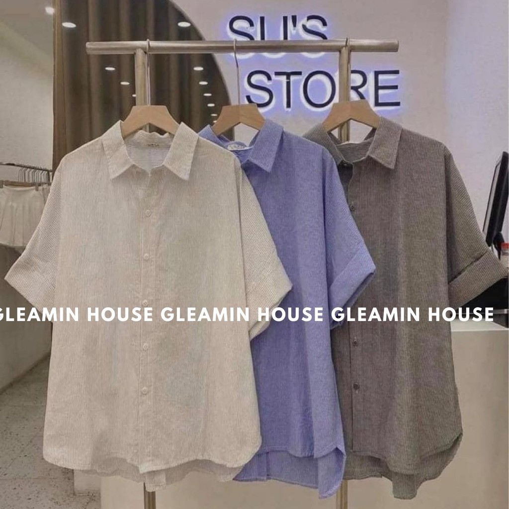 Áo sơ mi kẻ cúc lưng cổ đức chất linen - Áo sơ mi nữ basic kẻ khuy sau 3 màu | BigBuy360 - bigbuy360.vn