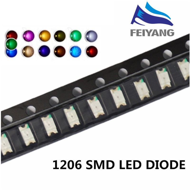 Set 100 điốt đèn LED 1206 SMD tùy chọn màu sắc