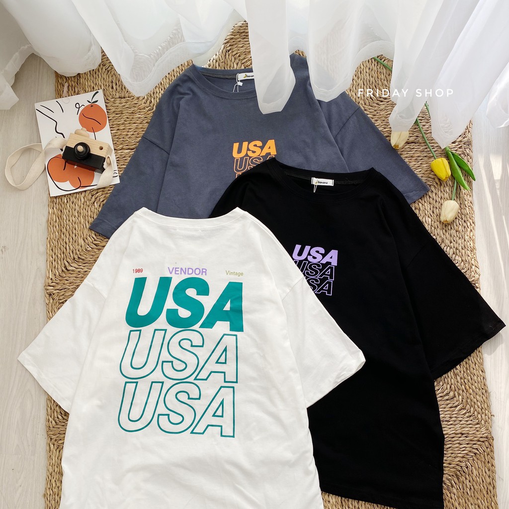 Áo phông cho nữ áo thun nữ form rộng họa tiết chữ usa chất liệu mát Friday | BigBuy360 - bigbuy360.vn