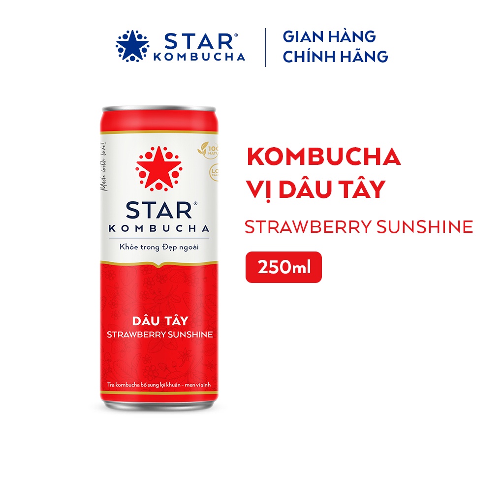 Lốc 6 lon trà lên men Star Kombucha mix 3 vị (250ml/lon) - Trà hoa quả giảm cân kombucha chứa probiotics