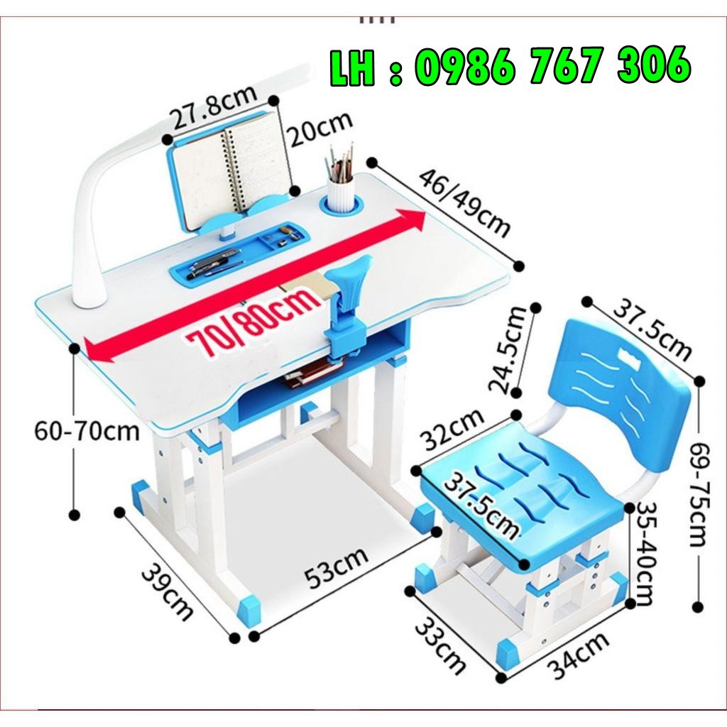 Bàn học cho bé,Bàn học trẻ em chống gù, chống cận ( tặng kèm đèn led + giá đọc sách + chống cằm )