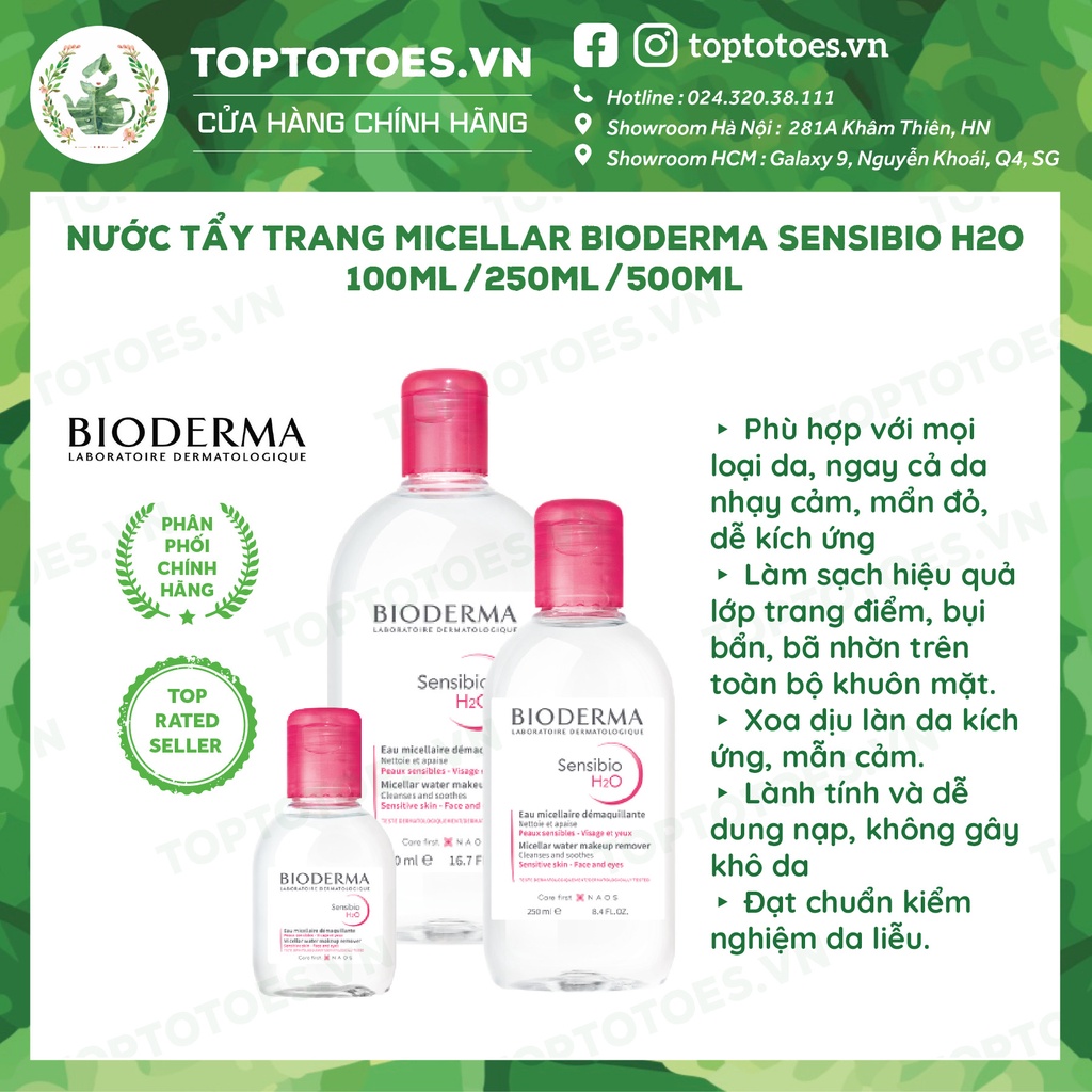 Nước tẩy trang Bioderma hồng Micellar Sensibio H2O cho da nhạy cảm 100ml/ 250ml/ 500ml [NHẬP KHẨU CHÍNH HÃNG 100%]