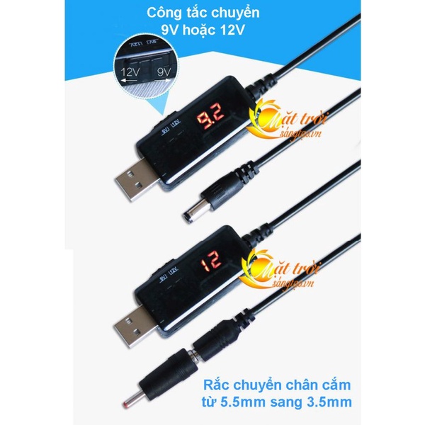 Cáp chuyển đổi điện áp từ cổng USB 5V sang 9V/12V có màn hình