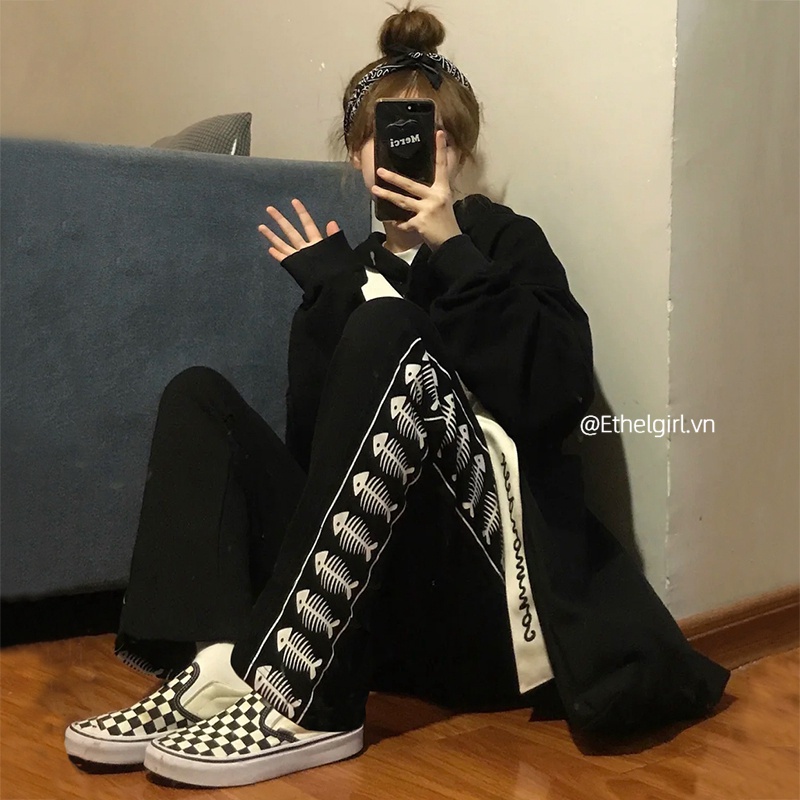 Quần dài thể thao ống rộng thời trang Hàn Quốc