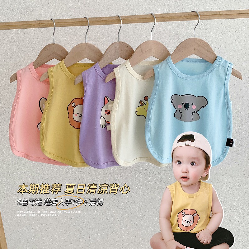 Áo ba lỗ hở sườn cho bé in hình ngộ nghĩnh chất  thun cotton mát lạnh  hàng xuất Âu Mỹ