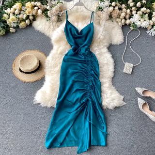 Đầm satin Cổ Chữ v Hở Lưng Quyến Rũ Dành Cho Nữ