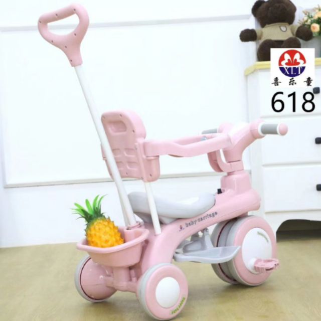 Xe đạp 3 bánh cần đẩy phát nhạc 618 cho bé