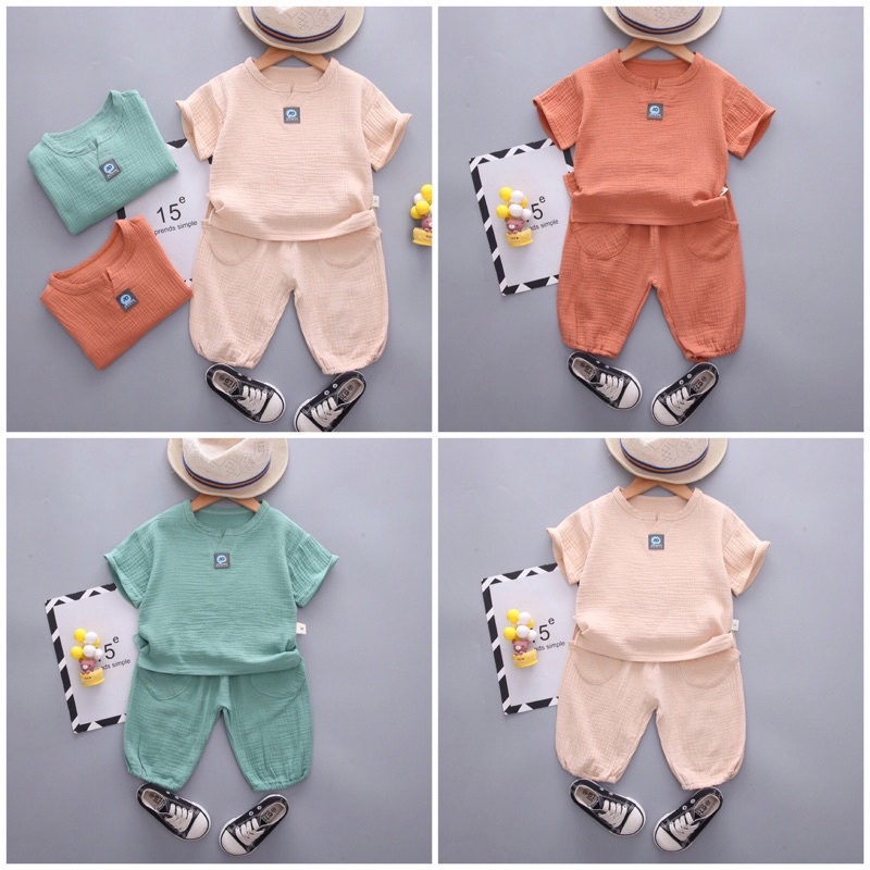 Bộ Đồ Bé Trai Cộc Tay Vải Đũi Cho Trẻ Mặc Đi Chơi, Quần Áo Trẻ Em, Size Từ 8-19Kg