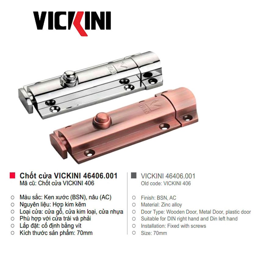 Chốt cửa VICKINI 46406.001 lò xo tự động